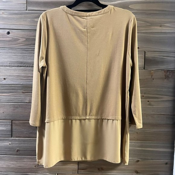 LYSSE New York Windsor Camel Mixed Media Chiffon Overlay Tunic Top Women Size L - Picture 9 of 16